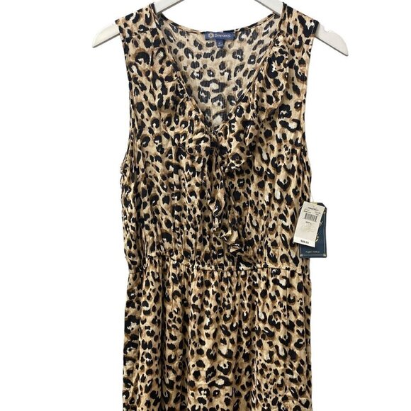 DEMOCRACY Midi Dress Large Leopard Print Rayon Ruffle Summer Sundress NWT - Picture 3 of 10